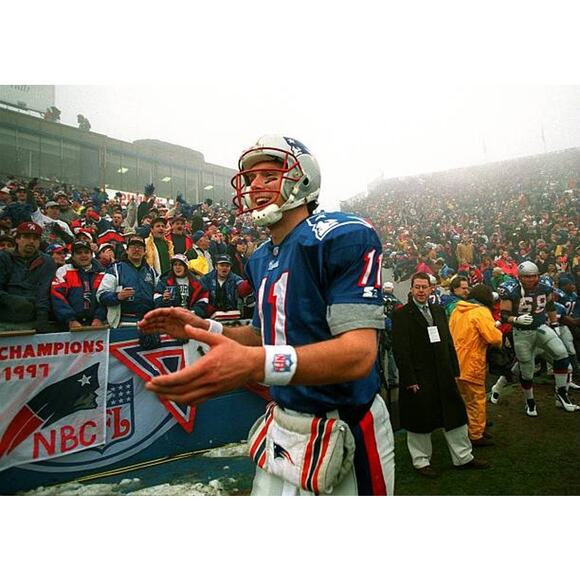 New England Patriots 90s STARTER puffer Pullover jacket yth L blue NFL Pro vtg - Picture 10 of 12